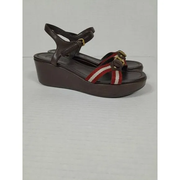 Bally Women's Wedge Platform Sandals, Brown Sz 7‎ Made In Italy