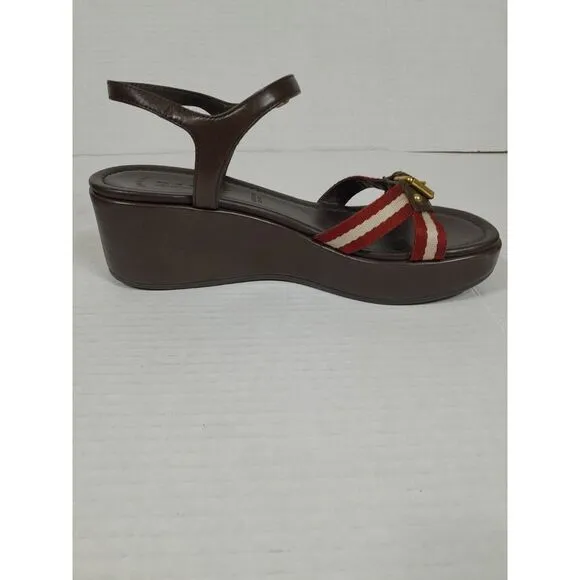 Bally Women's Wedge Platform Sandals, Brown Sz 7‎ Made In Italy