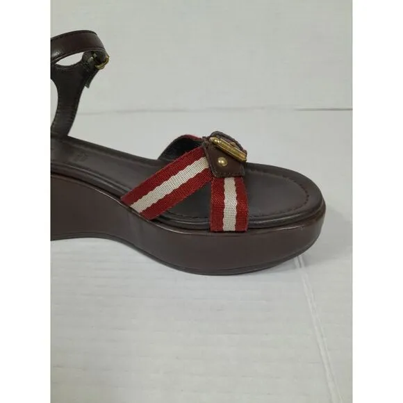 Bally Women's Wedge Platform Sandals, Brown Sz 7‎ Made In Italy