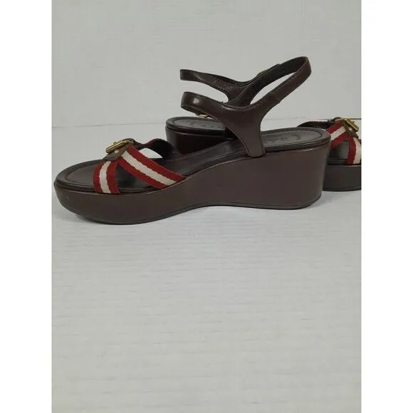 Bally Women's Wedge Platform Sandals, Brown Sz 7‎ Made In Italy