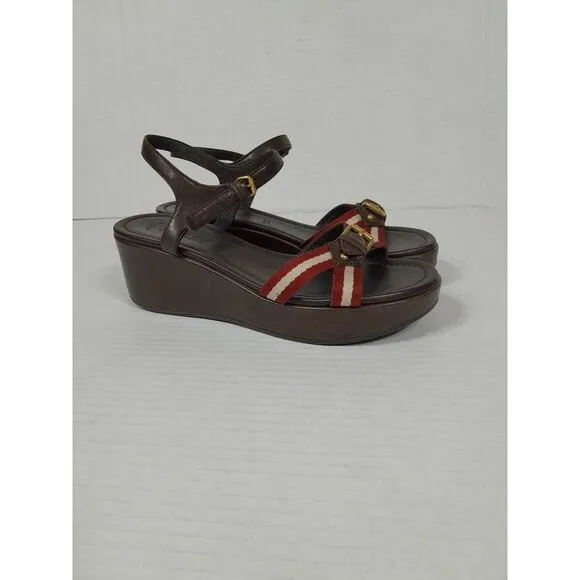 Bally Women's Wedge Platform Sandals, Brown Sz 7‎ Made In Italy