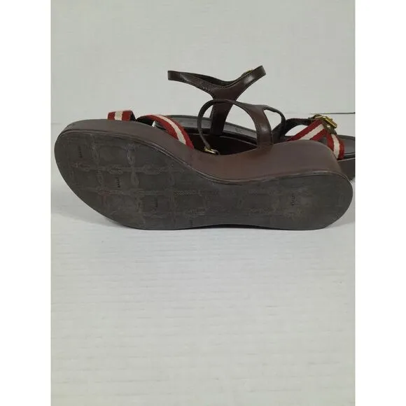 Bally Women's Wedge Platform Sandals, Brown Sz 7‎ Made In Italy