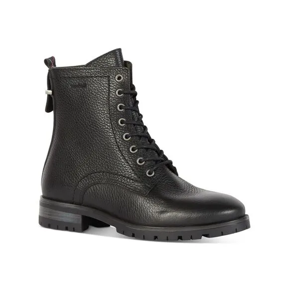 BARBOUR Womens Black Christina Round Toe Block Heel Leather Combat Boots 6