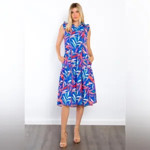 Be Stage Print Ruffled Midi Dress with Pockets