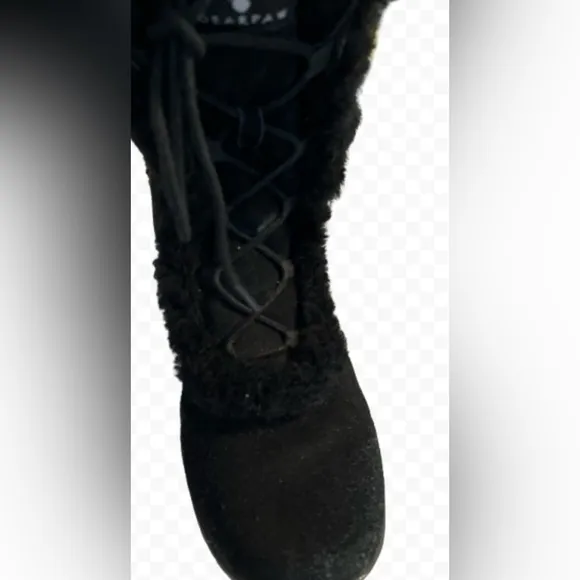 Bearpaw Black Suede Lace Up Alyssa Suede &amp; Sheepskin Wool Boots Size 9