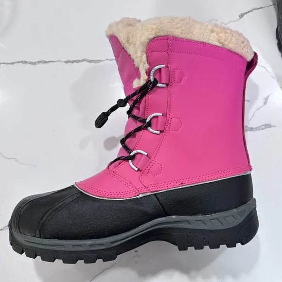 BearPaw | Girls Leather Pink Faux Fur Winter Snow Boots Size 5