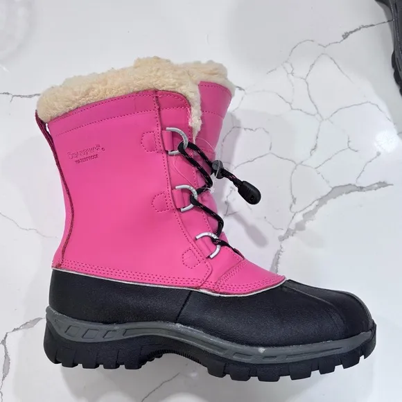 BearPaw | Girls Leather Pink Faux Fur Winter Snow Boots Size 5