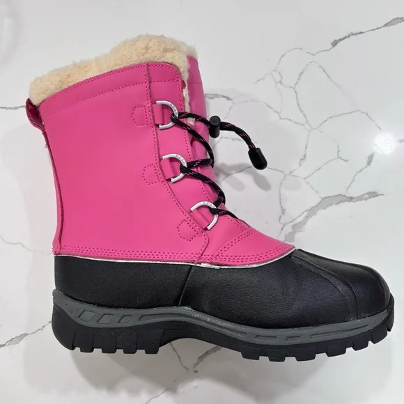 BearPaw | Girls Leather Pink Faux Fur Winter Snow Boots Size 5