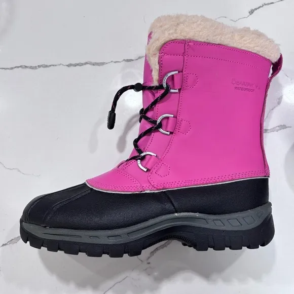 BearPaw | Girls Leather Pink Faux Fur Winter Snow Boots Size 5