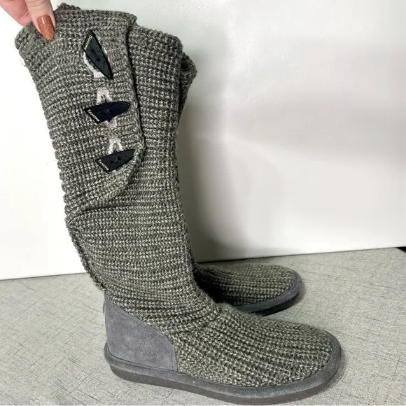 BearPaw Gray Sweater Boot Fall Winter Boots 6