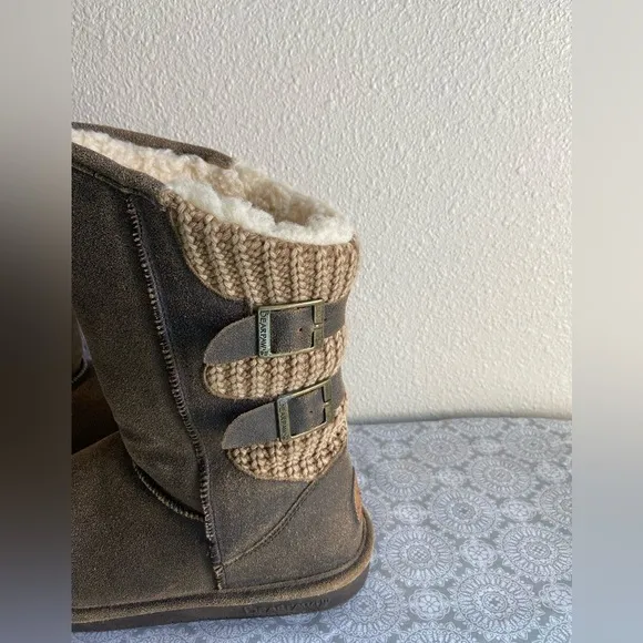 BearPaw~Warm~Cozy~Chestnut~Distressed~Suede Leather~Winter~Slip-On Boots~Size 9
