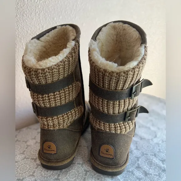 BearPaw~Warm~Cozy~Chestnut~Distressed~Suede Leather~Winter~Slip-On Boots~Size 9