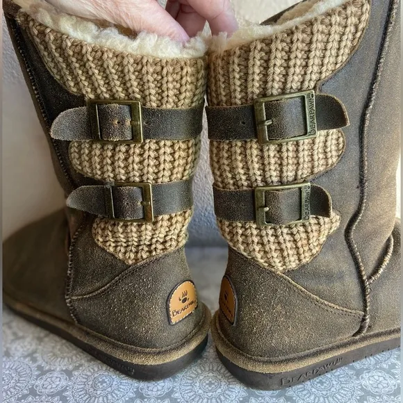 BearPaw~Warm~Cozy~Chestnut~Distressed~Suede Leather~Winter~Slip-On Boots~Size 9