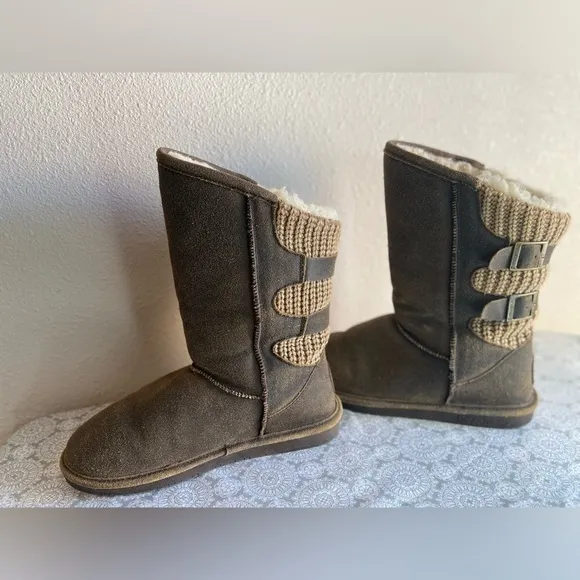 BearPaw~Warm~Cozy~Chestnut~Distressed~Suede Leather~Winter~Slip-On Boots~Size 9