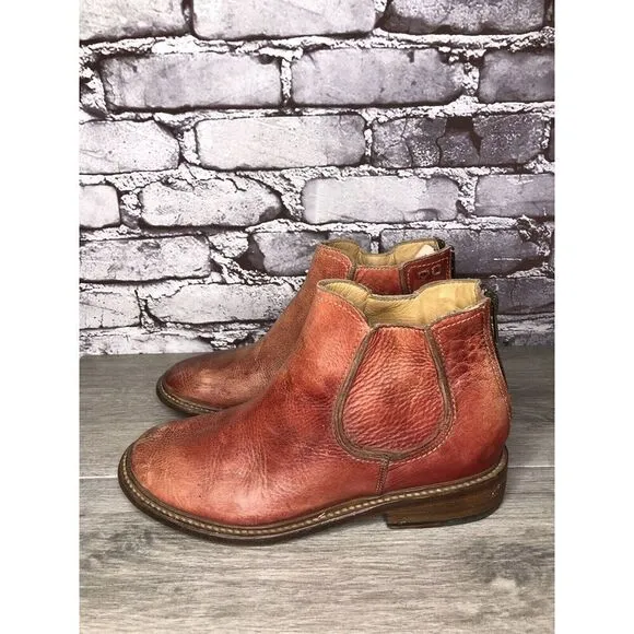Bed Stu Rust Red Leather Distressed Boho Back Zip Boots Women Sz 8.5M US/39EU