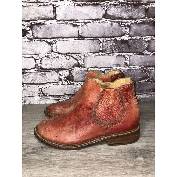 Bed Stu Rust Red Leather Distressed Boho Back Zip Boots Women Sz 8.5M US/39EU