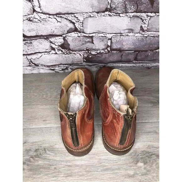Bed Stu Rust Red Leather Distressed Boho Back Zip Boots Women Sz 8.5M US/39EU