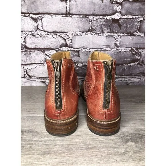 Bed Stu Rust Red Leather Distressed Boho Back Zip Boots Women Sz 8.5M US/39EU