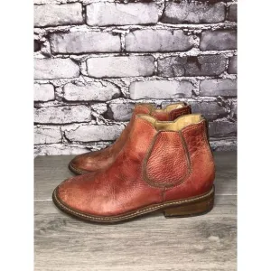 Bed Stu Rust Red Leather Distressed Boho Back Zip Boots Women Sz 8.5M US/39EU