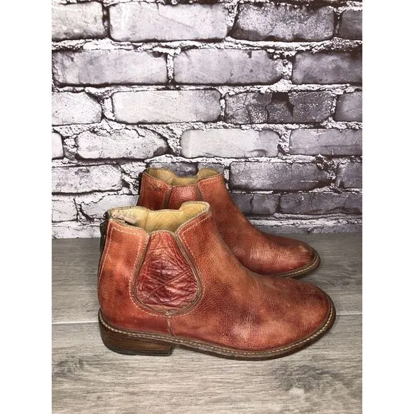 Bed Stu Rust Red Leather Distressed Boho Back Zip Boots Women Sz 8.5M US/39EU