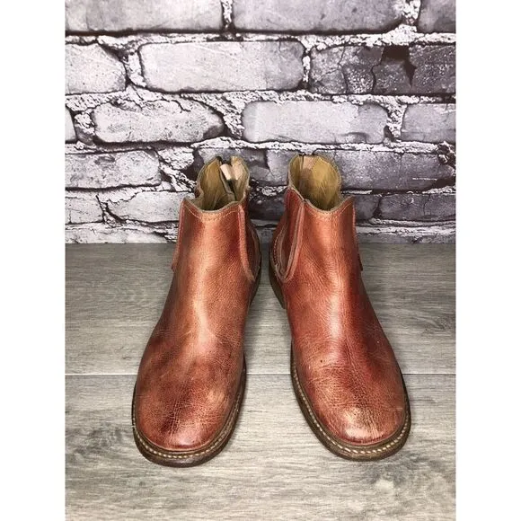 Bed Stu Rust Red Leather Distressed Boho Back Zip Boots Women Sz 8.5M US/39EU