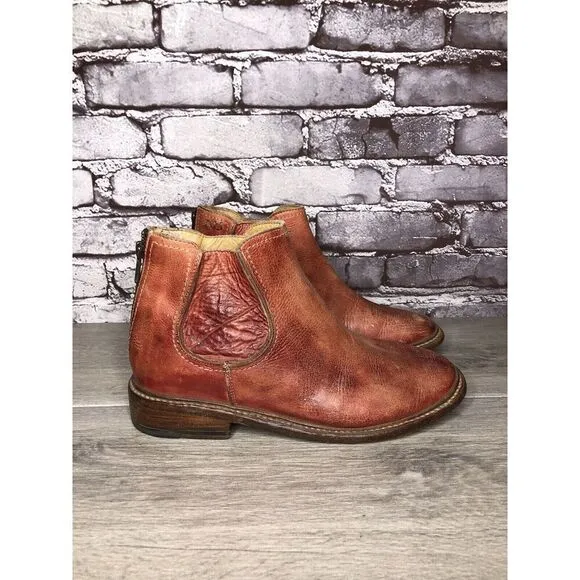Bed Stu Rust Red Leather Distressed Boho Back Zip Boots Women Sz 8.5M US/39EU