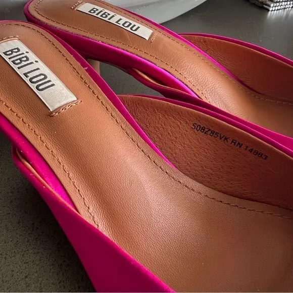 BIBI LOU Pink Satin Mules with Rhinestone Embellishment Size 38