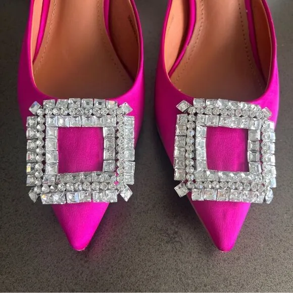BIBI LOU Pink Satin Mules with Rhinestone Embellishment Size 38