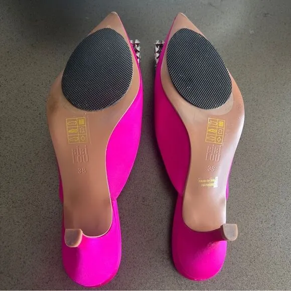 BIBI LOU Pink Satin Mules with Rhinestone Embellishment Size 38