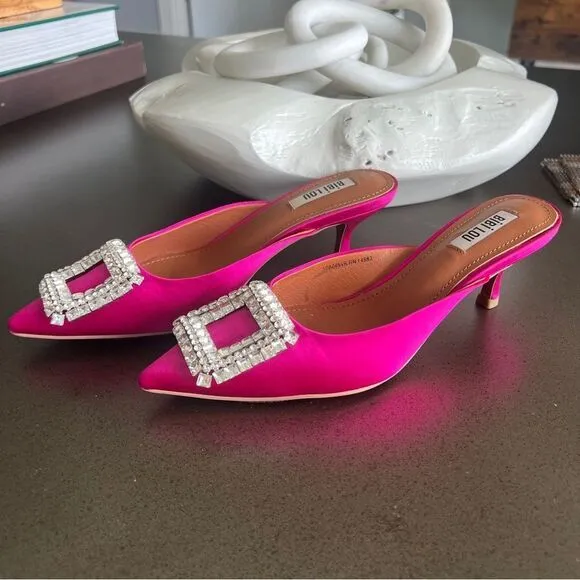 BIBI LOU Pink Satin Mules with Rhinestone Embellishment Size 38