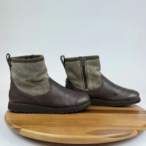 Big Kids Ugg Bayson Casual Brown Leather  Shearling Ankle Boots Booties Size 6 Y