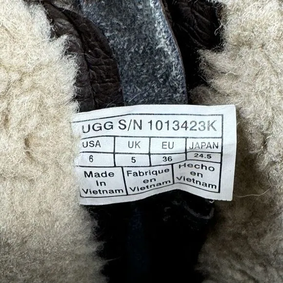 Big Kids Ugg Bayson Casual Brown Leather  Shearling Ankle Boots Booties Size 6 Y