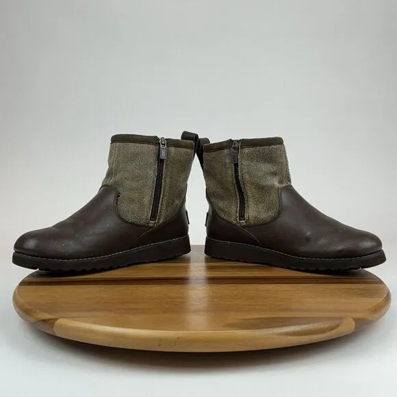 Big Kids Ugg Bayson Casual Brown Leather  Shearling Ankle Boots Booties Size 6 Y