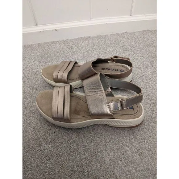 Bionico Women's Slingback Leather Strappy Sandals Gray Size 11M