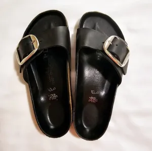Birckenstock Madrid Black Sandals with Big Silver Buckles