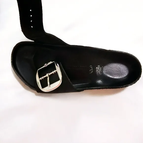 Birckenstock Madrid Black Sandals with Big Silver Buckles