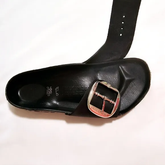 Birckenstock Madrid Black Sandals with Big Silver Buckles