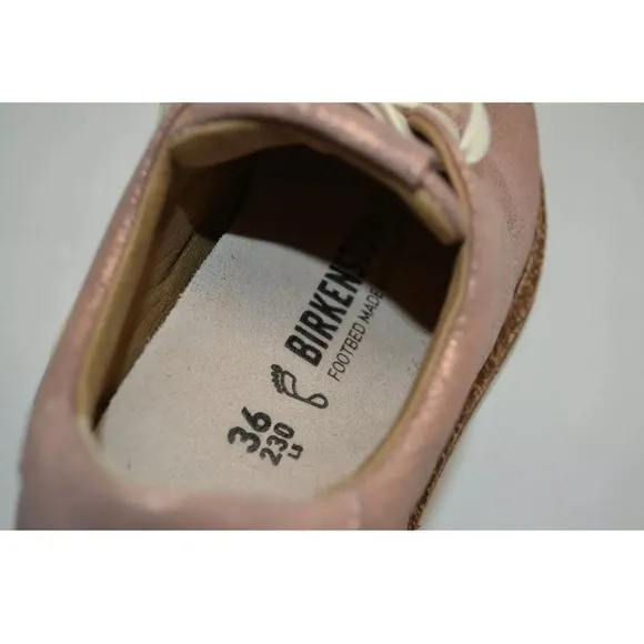BIRKENSTOCK 1010976 WRIGLEY WOMEN METALLIC ROSE LEATHER SHOES SZ 37 US W 6-6 1/2