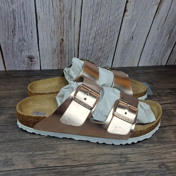Birkenstock Arizona BS Soft Footbed Metallic Copper Sandals Women's Sz 7 N