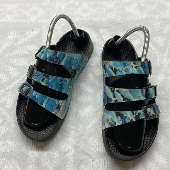 Birkenstock Birkies 3-Strap Blue Fish waterproof Sandals Size 39.5 (8)