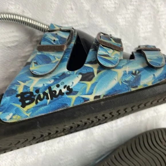 Birkenstock Birkies 3-Strap Blue Fish waterproof Sandals Size 39.5 (8)