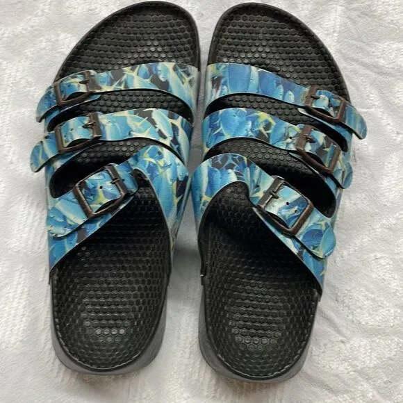 Birkenstock Birkies 3-Strap Blue Fish waterproof Sandals Size 39.5 (8)