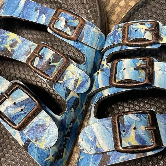 Birkenstock Birkies 3-Strap Blue Fish waterproof Sandals Size 39.5 (8)