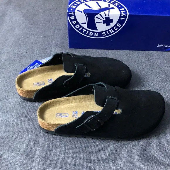 Birkenstock Boston Black Mules Comfortable Slip-On Clogs - Narrow
