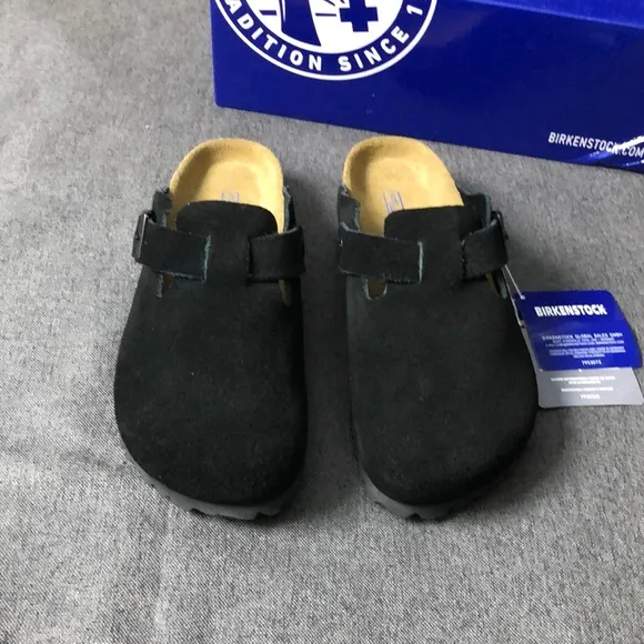 Birkenstock Boston Black Mules Comfortable Slip-On Clogs - Narrow