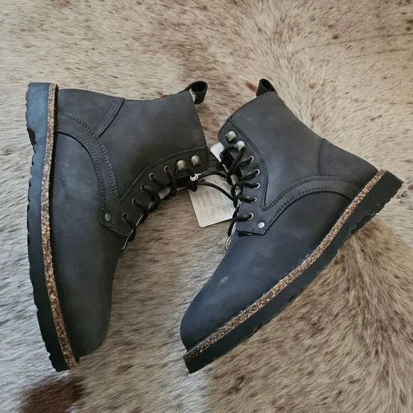 Birkenstock Bryson Women's Shearling Waxy Nubuck Leather Boots in Graphite NEW