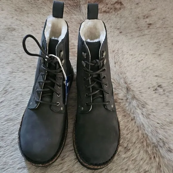 Birkenstock Bryson Women's Shearling Waxy Nubuck Leather Boots in Graphite NEW