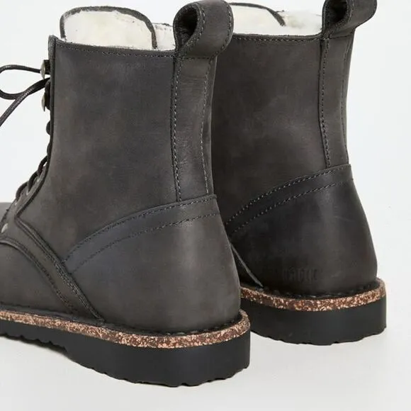 Birkenstock Bryson Women's Shearling Waxy Nubuck Leather Boots in Graphite NEW