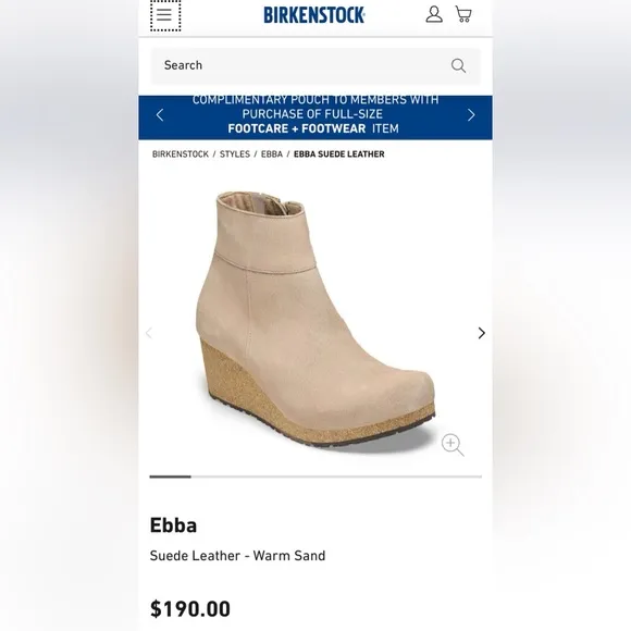 Birkenstock Ebba Suede Ankle Boot, Tan, &quot;Warm Sand&quot;, 39 Narrow