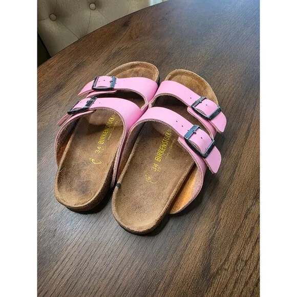 Birkenstock Girl Kids Pink Fuschia Suede Soft Footbed Sandals Size 34 US 2.5